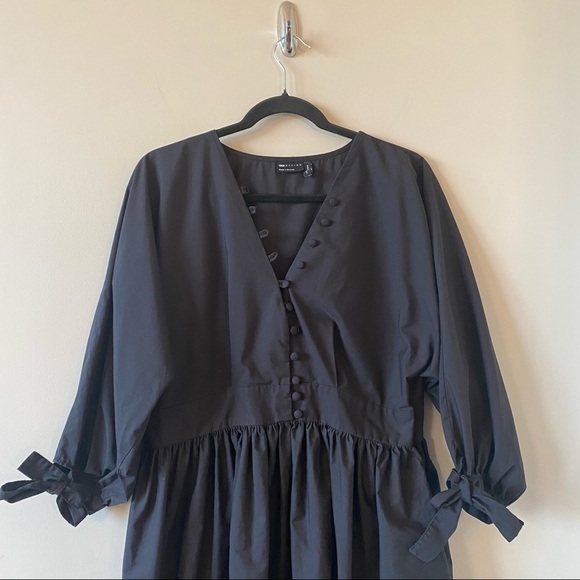 Asos Design Cotton Poplin Button Detail Mini Smock Dress with Tie Sleeves - Picture 5 of 10